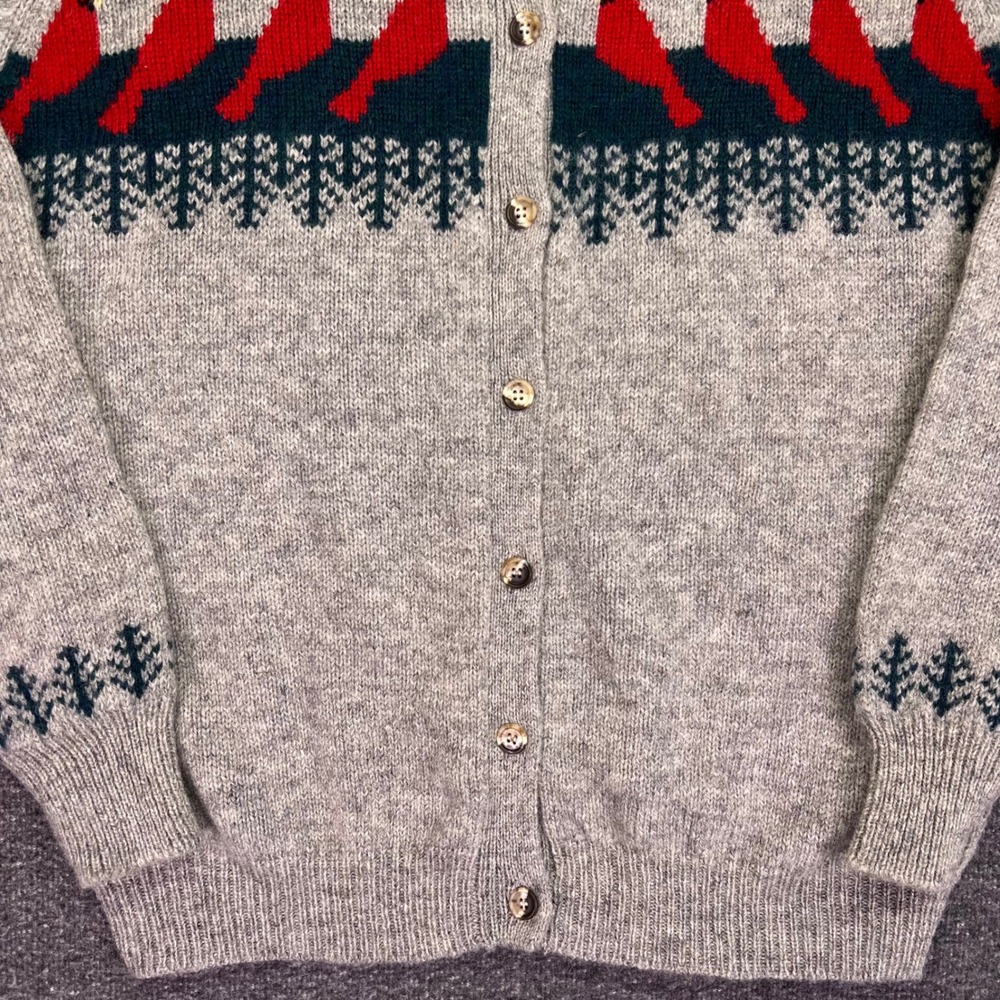 Orvis Cardinal Bird Cardigan Womens 42 Grey Shetland Wool Fair Isle Cabin Nature - Picture 8 of 16